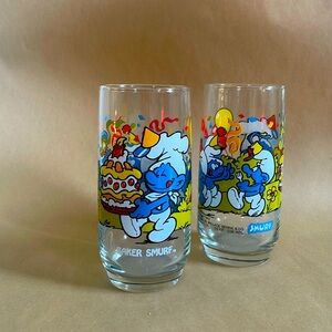 2 Baker Smurf Water Glass by Libbey, 1980s Smurf